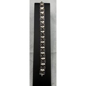 Vintage Puffy Heart Sterling Silver Bracelet 7" Signed